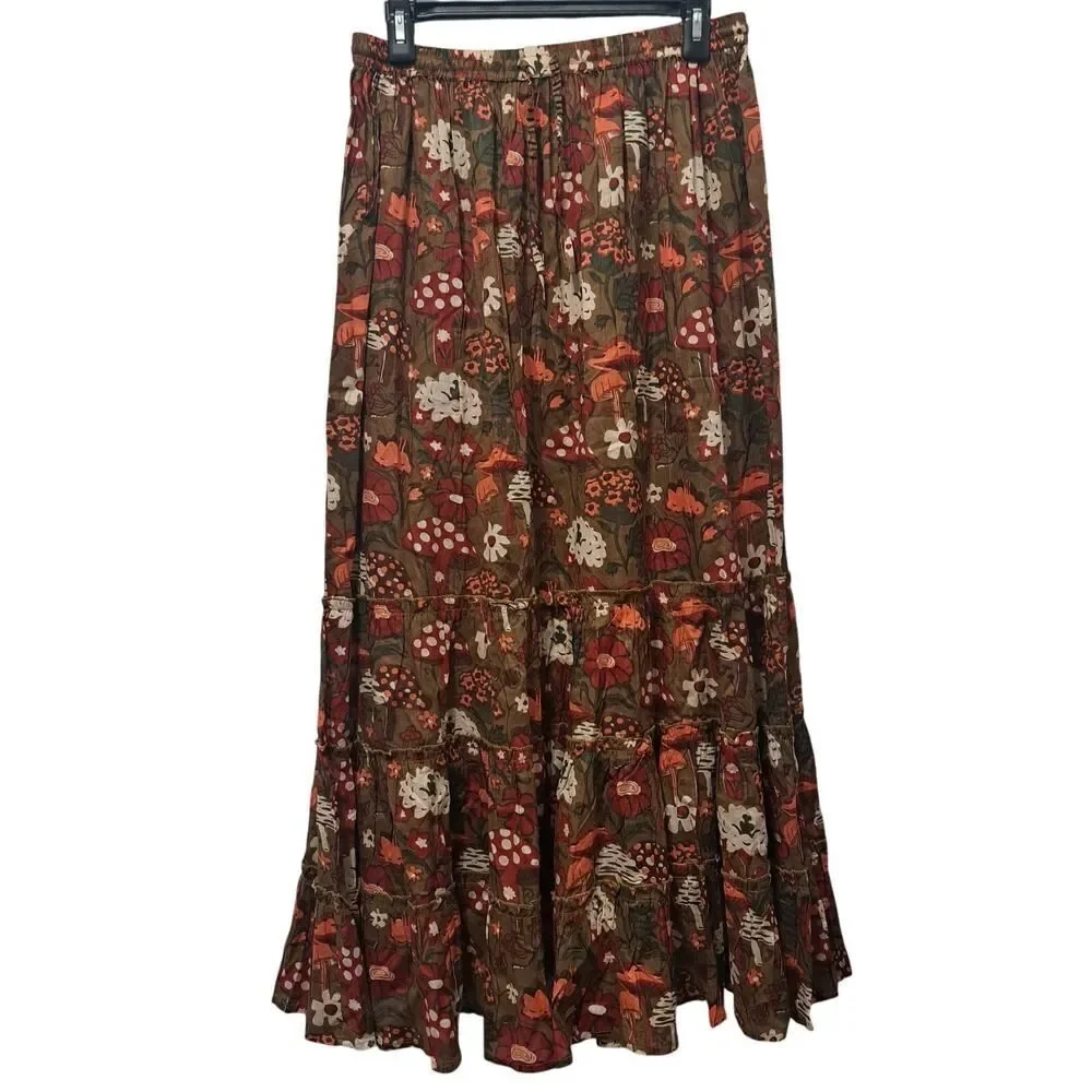 Lakhays Hippie Boho Chic Mushroom Forest Handmade Artisan Cotton Clay M/L NWT